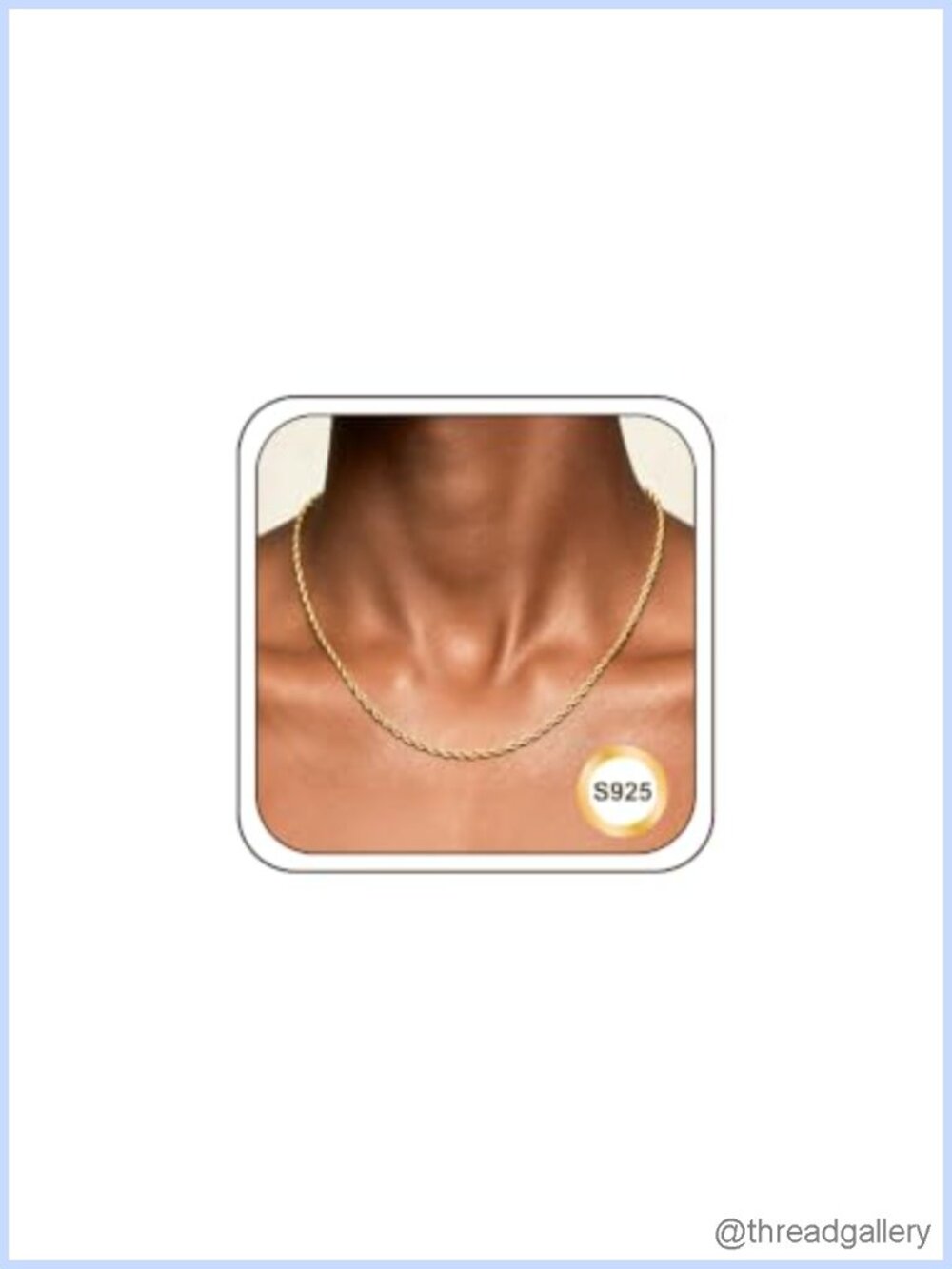 925 Sterling Silver Rope Chain Necklace 2mm Twisted 14K Gold Plated Women's